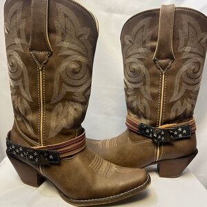 Durango Women’s Brown Leather Embroidered Western Cowboy American Flag (8.5)